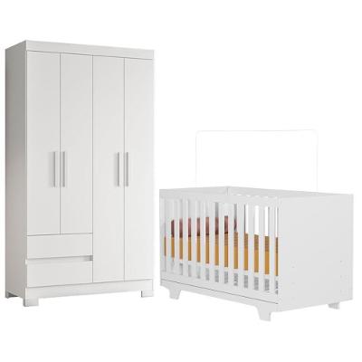 Berço Convencional Nacional Life 2217 com Guarda Roupa Olimpia MDF Branco Flex Albatroz Móveis