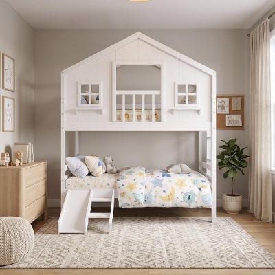 Beliche Solteiro Casinha dos Sonhos Varanda Kit Escorregador Madeira Maciça Branco Housin