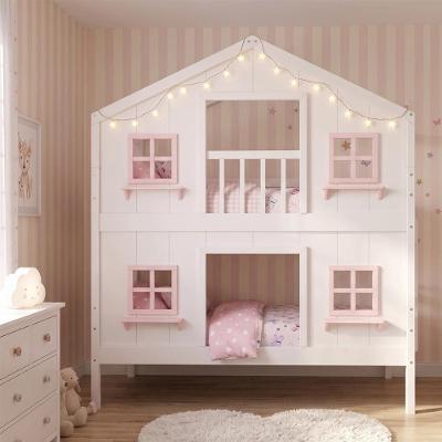 Beliche Infantil Solteiro Casinha dos Sonhos Madeira Maciça Branco Rosa Housin