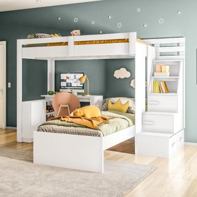 Beliche em l Solteiro com Escrivaninha para Colchão 88x188cm Branco Multimóveis