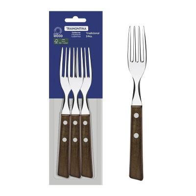 Conjunto de Garfos de Mesa Tradicional 3 Peças Aço Inox Madeira Marrom Tramontina