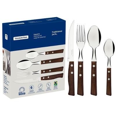 Faqueiro Tradicional 24 Peças Aço Inox Madeira Tramontina