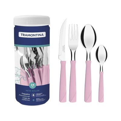 Faqueiro New Kolor 24 Peças Aço Inox Polipropileno Rosa Tramontina