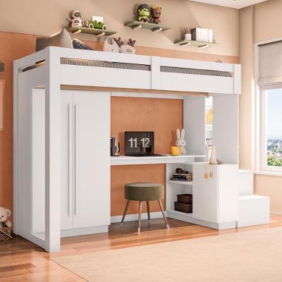 Cama Infantil Alta com Guarda Roupa 2 Portas e Escrivaninha CRRUI-CAM011 Branco Multimóveis