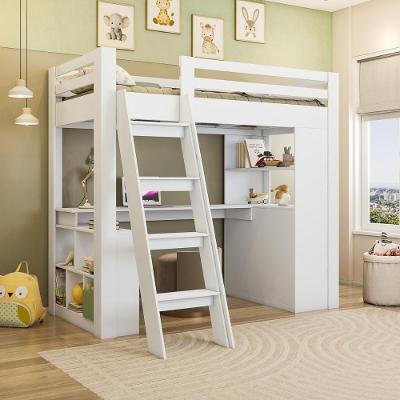 Cama Infantil Alta com Escrivaninha CRRUI CAM007 6 Gavetas Grade de Proteção MDP Branco Fosco