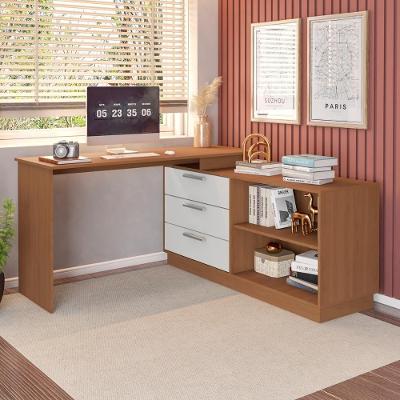 Escrivaninha em l CRRUI-ESC008 Moderno 3 Gavetas MDF MDP Madeirado Branco Multimóveis