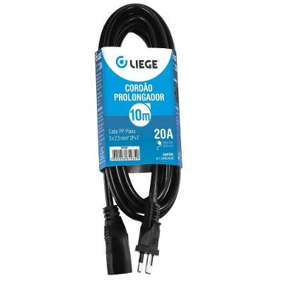 Cordão Prolongador Pp 3X2,50 1,5M 20A Preto Liege Cosmetics para Eletrodomésticos Potentes