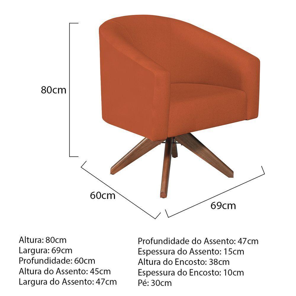 Poltrona Decorativa Luiza Base Giratória De Madeira Suede Terracota - 6