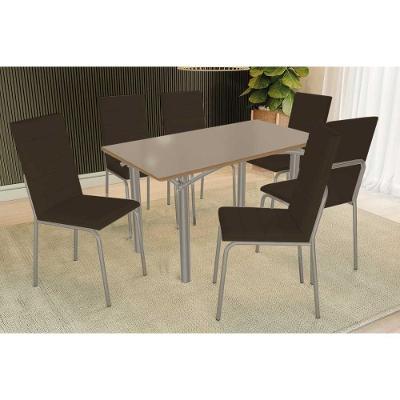 Conjunto Mesa Sala Jantar Elba + 6 Cadeiras Amsterdã 6 Lugares Tampo MDP Courano Marrom 160X90CM