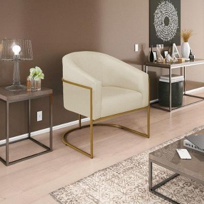 Poltrona Decorativa Luiza Base De Ferro Dourado Suede Bege
