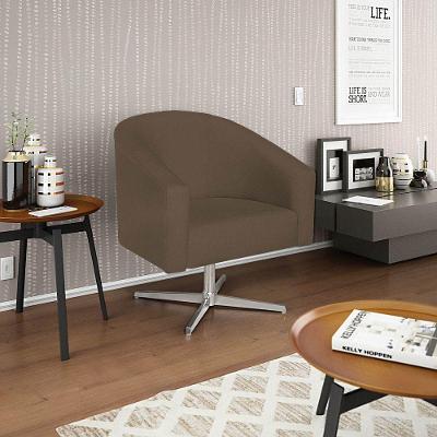 Poltrona Decorativa Luiza Base Giratória De Metal Suede Marrom