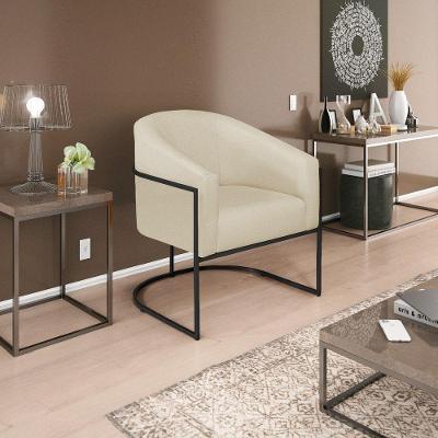 Poltrona Decorativa Luiza Base De Ferro Preto Suede Bege