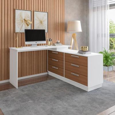 Escrivaninha em l CRRUI-ESC006 Moderno 6 Gavetas MDF-MDP Branco-madeirado Multimóveis