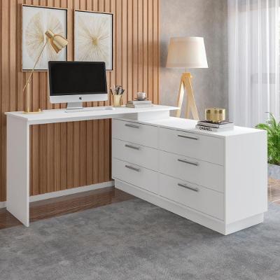 Escrivaninha em l CRRUI-ESC006 Moderno 6 Gavetas MDP Branco Multimóveis