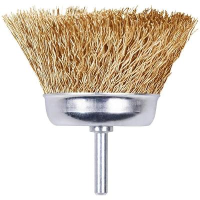 Escova Copo com Haste 3 Pol Aço Latonado 0,3mm 4.500 RPM Limpeza Metálica Worker