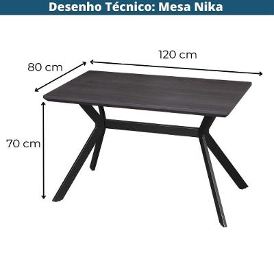 Mesa de Jantar Nika 4 Lugares Retangular Tampo Madeira Preto OR Design