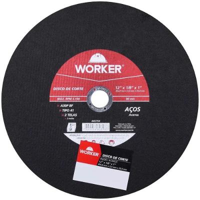 Disco de Corte para Aço 12 Pol X 1 Pol 304,8 mm 2 Telas de Reforço Worker