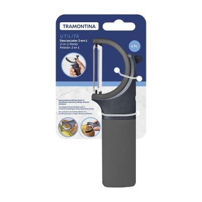 Descascador 2 em 1 Posição Reta e Y Lâmina Aço Inox Cabo Polipropileno Extrator de Olhos Cinza