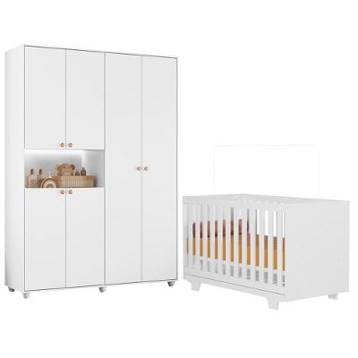 Kit Berço Convencional Nacional Life 2217 com Guarda Roupa Infantil Vittoria MDF Branco Albatroz