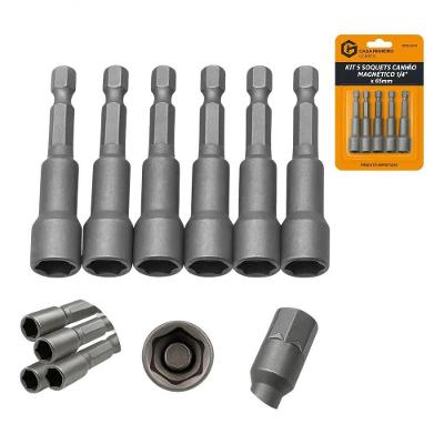 Jogo de Soquetes para Parafusadeira Jogo 5 Pecas 1-4x1-4 Canhao Magnetico Aco Outras Marcas