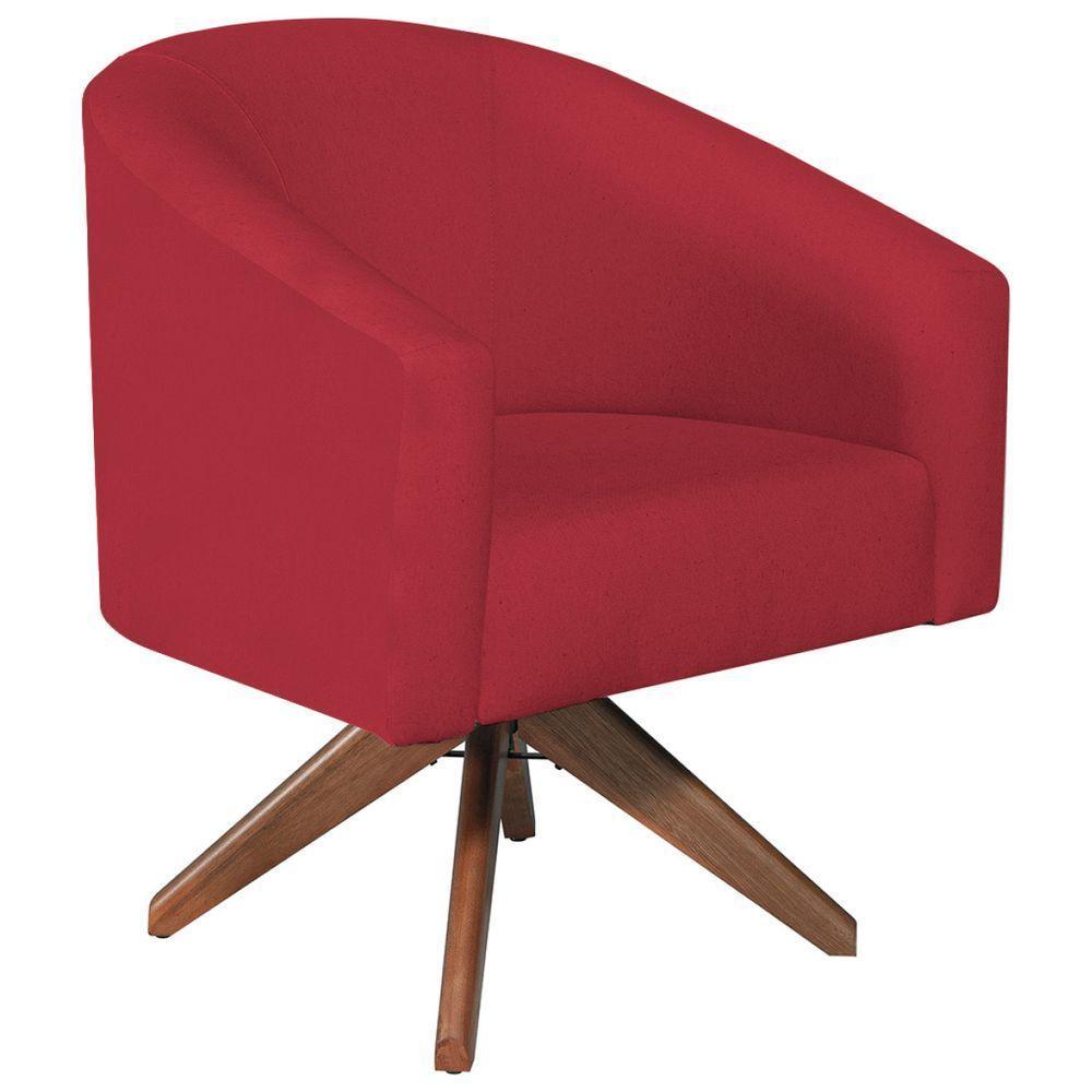 Poltrona Decorativa Luiza Base Giratória De Madeira Suede Vermelho - 3