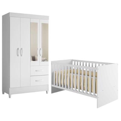 Berço com Guarda Roupa Americano Soft Mobi 4 Portas Branco Albatroz Móveis