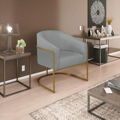 Poltrona Decorativa Luiza Base De Ferro Dourado Suede Cinza