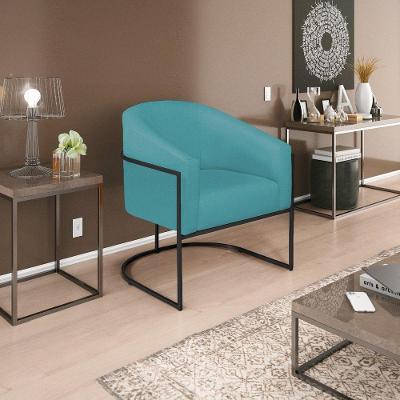 Poltrona Decorativa Luiza Base De Ferro Preto Suede Azul Turquesa