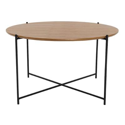 Mesa de Centro Dallas Redonda Tampo MDF Amêndoa Base Metal Preto 82CM Nacional Móveis