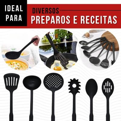 Kit Utensilios de Cozinha Masterheart Nylon Resistente com Escumadeira Concha Colher Espatula