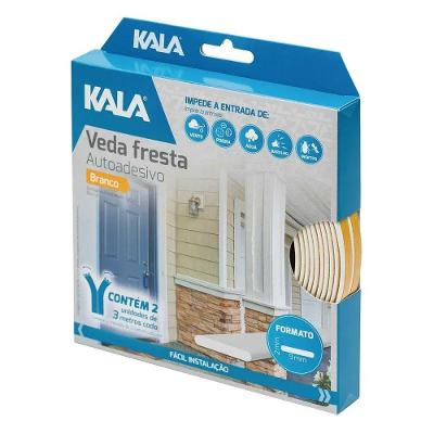 Veda Fresta Adesivo I 9X2MM 6M Isolamento Térmico e Acústico Branco Kala