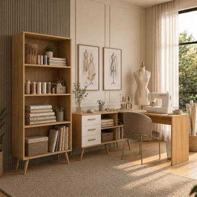 Kit Mesa de Costura 3 Gavetas com Estante Retrô MP6107 Multimóveis Madeirado e Branco