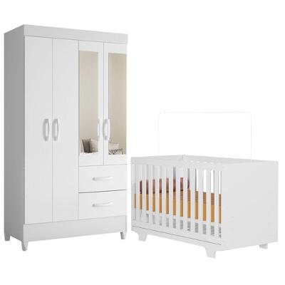 Kit Berço Convencional Nacional Life 2217 com Guarda Roupa Mobi com Espelho Branco Flex Albatroz