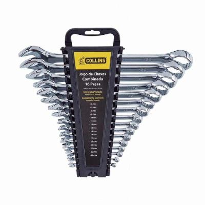 Jogo de Chave Combinada 16 Peças 6mm a 32mm Aço Cromo Vanádio Cromado Collins