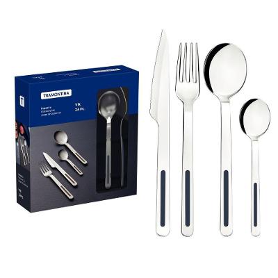 Faqueiro Vik 24 Peças Aço Inox Polido Fosco Ônix Cabo Polipropileno Tramontina