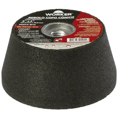 Rebolo Copo Cônico 4 Polegadas Grão 60 Rosca M14 para Desbaste de Mármore Granito Concreto Worker