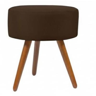 Puff Redondo Pés Palito Assento Espuma Suede Marrom SMF Decor