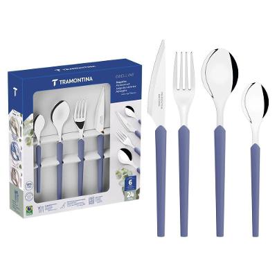 Faqueiro Obelline 24 Peças Aço Inox e Polipropileno Azul Boreal Tramontina