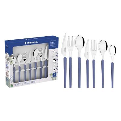 Faqueiro Obelline 42 Peças Aço Inox Azul Boreal Tramontina com Cabos Polipropileno