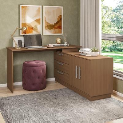 Escrivaninha em l CRRUI-ESC005 Moderno 3 Gavetas MDF MDP 142CM Amadeirado