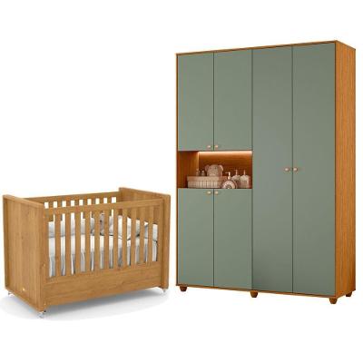 Berço com Guarda Roupa Infantil Americano Tutto New Vittoria MDF e MDP Freijó Cinamomo Sálvia