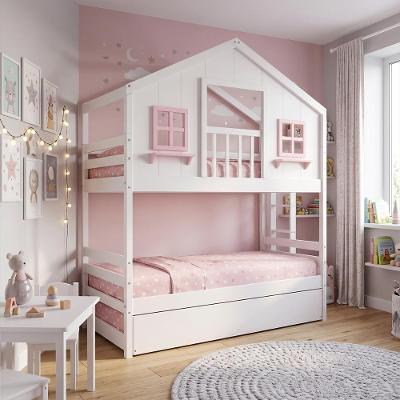 Treliche Casinha dos Sonhos com Varanda Madeira Maciça Branco Rosa Housin
