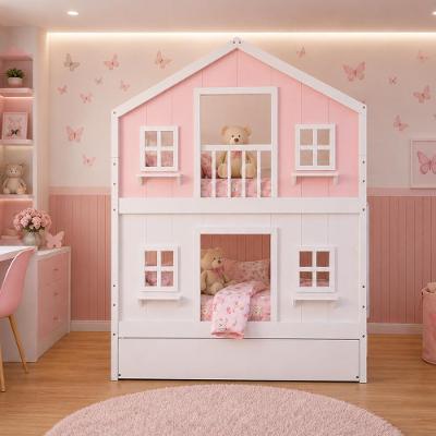Treliche Casinha dos Sonhos Madeira Maciça Rosa Branco Solteiro Housin