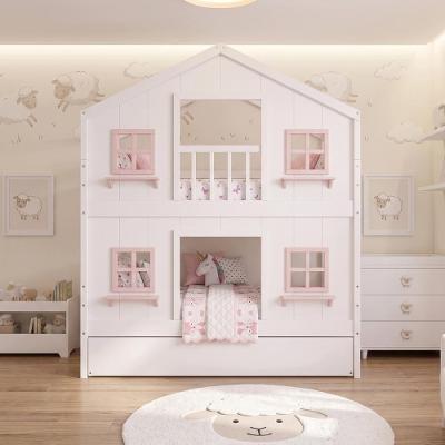 Treliche Casinha dos Sonhos Madeira Maciça Branco Rosa Solteiro Housin