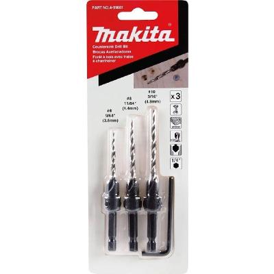 Conjunto Brocas Escareadoras 6mm 8mm 10mm com Chave Hex A-99661 para Perfuração Makita