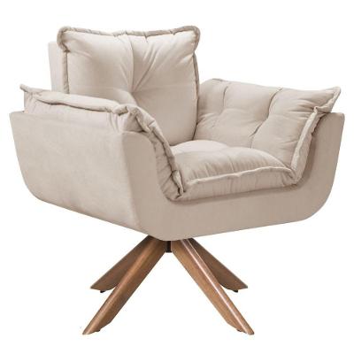 Poltrona Giratória Opala Madeira Suede com Assento Pillow D Salla