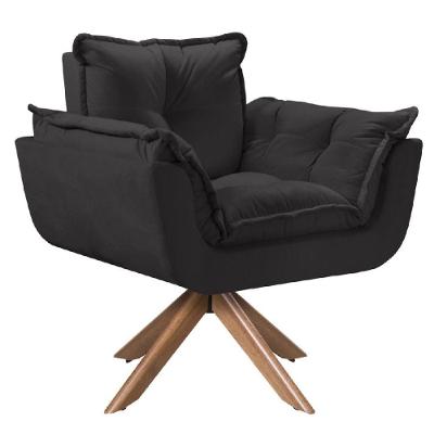 Poltrona Giratória Opala Madeira Suede D Salla