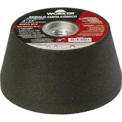 Rebolo Copo Cônico 4'' G120 para Desbaste Mármore Granito Rosca M14 Worker