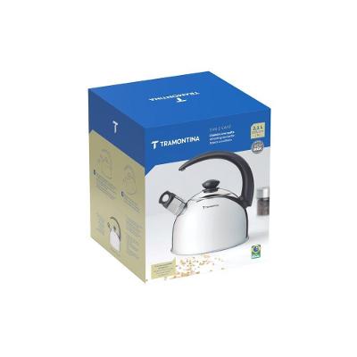 Chaleira com Apito Aço Inox Cabo Antitérmico Alto Brilho Cabo Preto 2,1L Tramontina