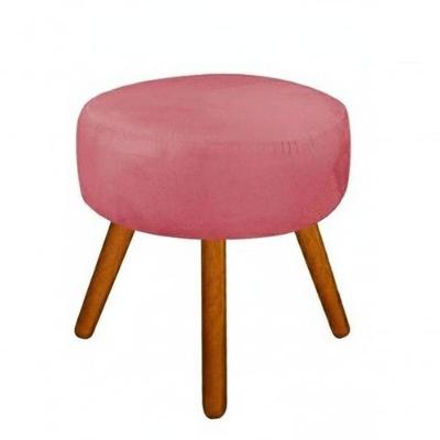 Puff Redondo Pés Palito Espuma Suede Veludo Rosê SMF Decor
